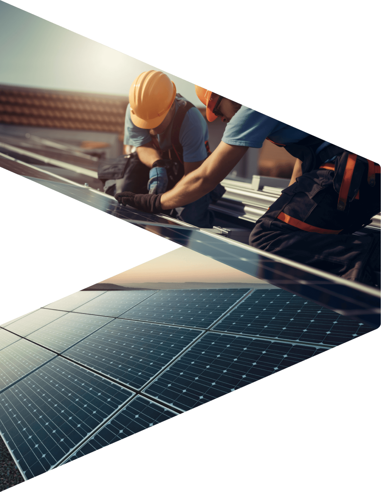 A graphic image of workers installing solar panels in an arrow shape