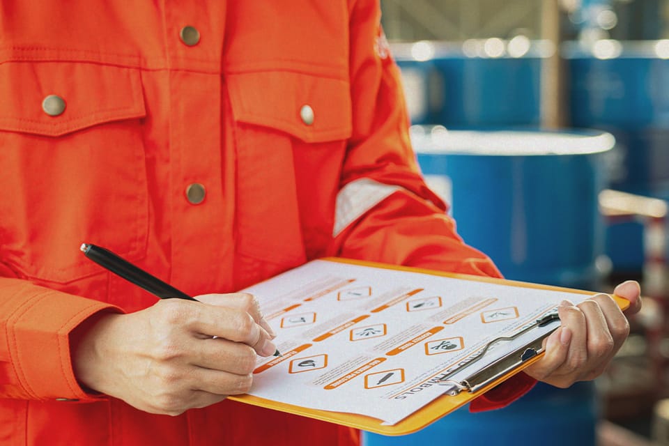 A worker implements changes to the revised hazard communication standard.